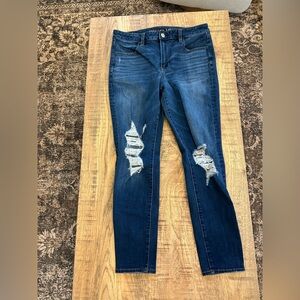 American Eagle Outfitters Dark Blue Distressed Skinny Jeans